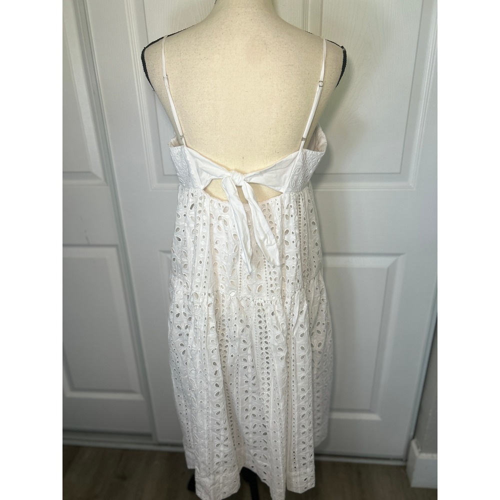 J.Crew Eyelet Tiered Midi Dress 10 White Square Neck Adjustable Straps AY627 - Picture 4 of 8